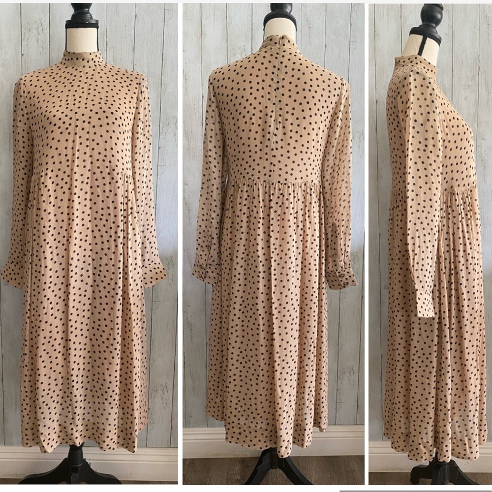 New GANNI Georgette Crepe Polka Dot Dress - Picture 5 of 16